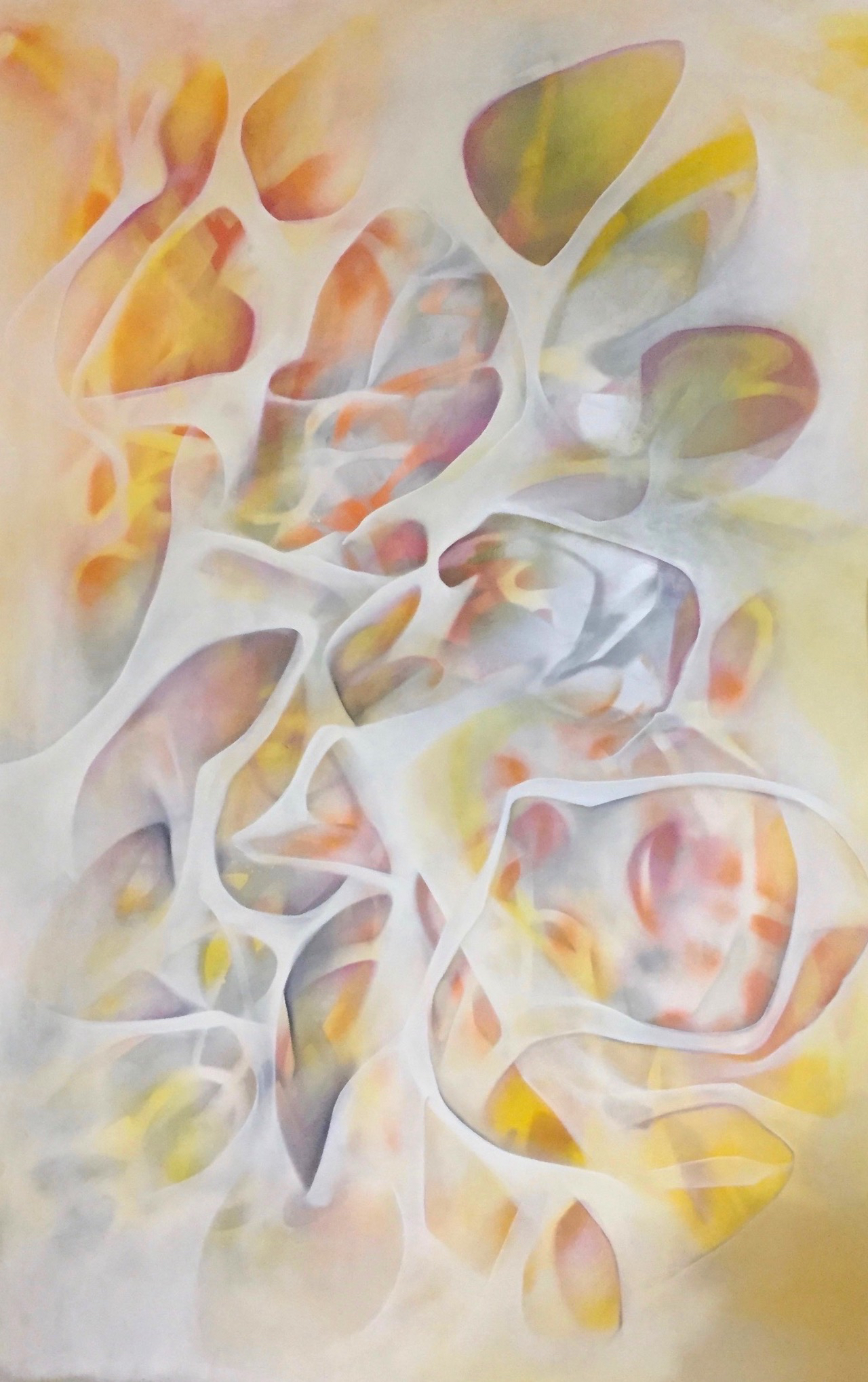 Megan Olson - Untitled Spray (Yellow), 2018, Oil and spray paint on paper, 71 x 45 inches